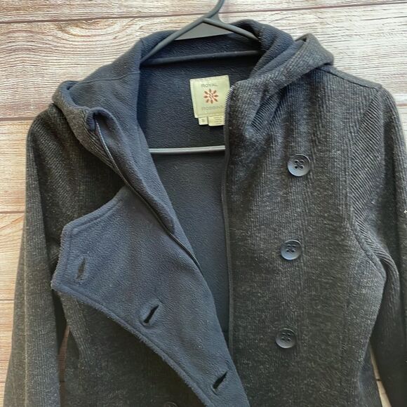 ROYAL ROBBINS HOODED FLEECE LINED PEA COAT‎ IN BLACK - Picture 6 of 7